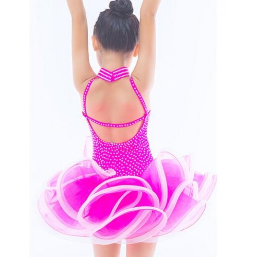 Kids competition latin dresses royal blue red purple for girls diamond stage performance professional ballroom rumba chacha dance skirts 